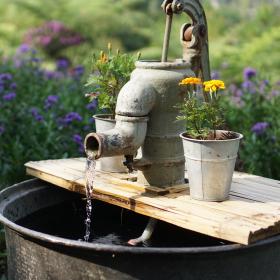 A water spout with flowers