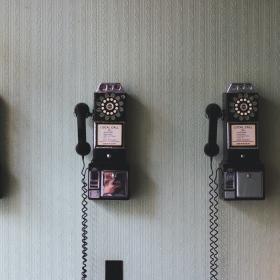 Vintage telephones on the wall